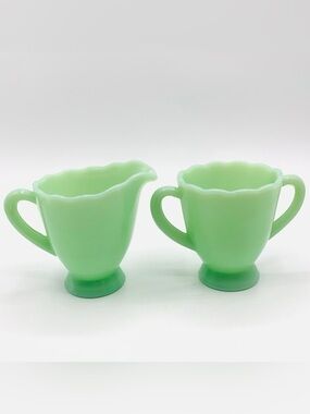 Vintage Mosser Glass Jadeite Green Creamer & Sugar Bowl Set